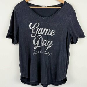 Maurices Game Day VNeck T Shirt Black Distressed Graphic Tee Womens Plus Size 0X